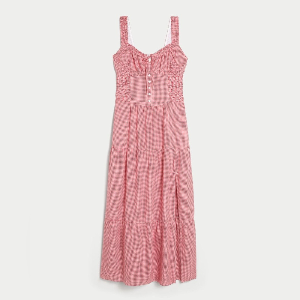 Hollister Red Gingham Maxi Dress with Smocked Waist